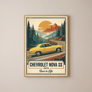 Chevrolet Nova SS 1972 V2 Poster — Vintage Muscle Mountain Pine Winding Road Print