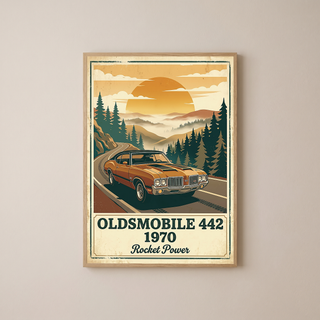 Oldsmobile 442 1970 Poster — Vintage Muscle Car Mountain Pine Print