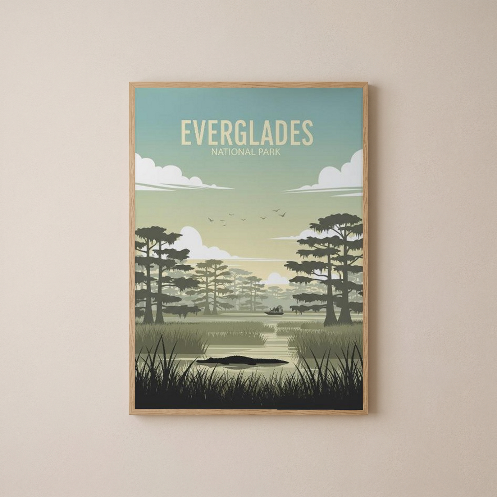 Everglades National Park Poster — Vintage Florida Alligator Cypress Print