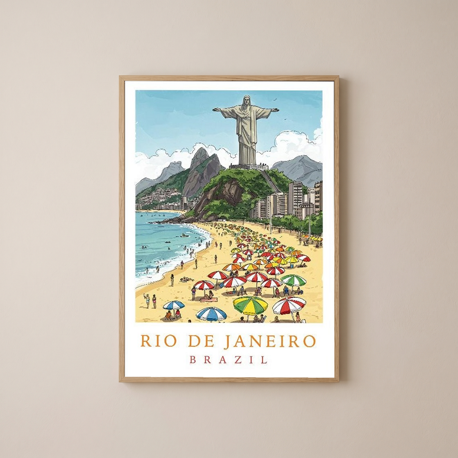 Rio de Janeiro Brazil Travel Poster — Christ Redeemer Copacabana Print