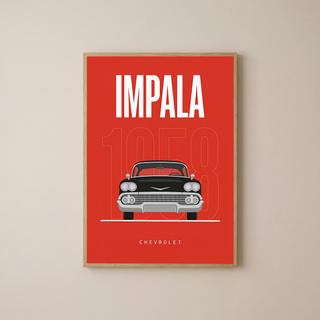 Chevrolet Impala 1958 Minimalist Poster — Red Classic Muscle Line Art