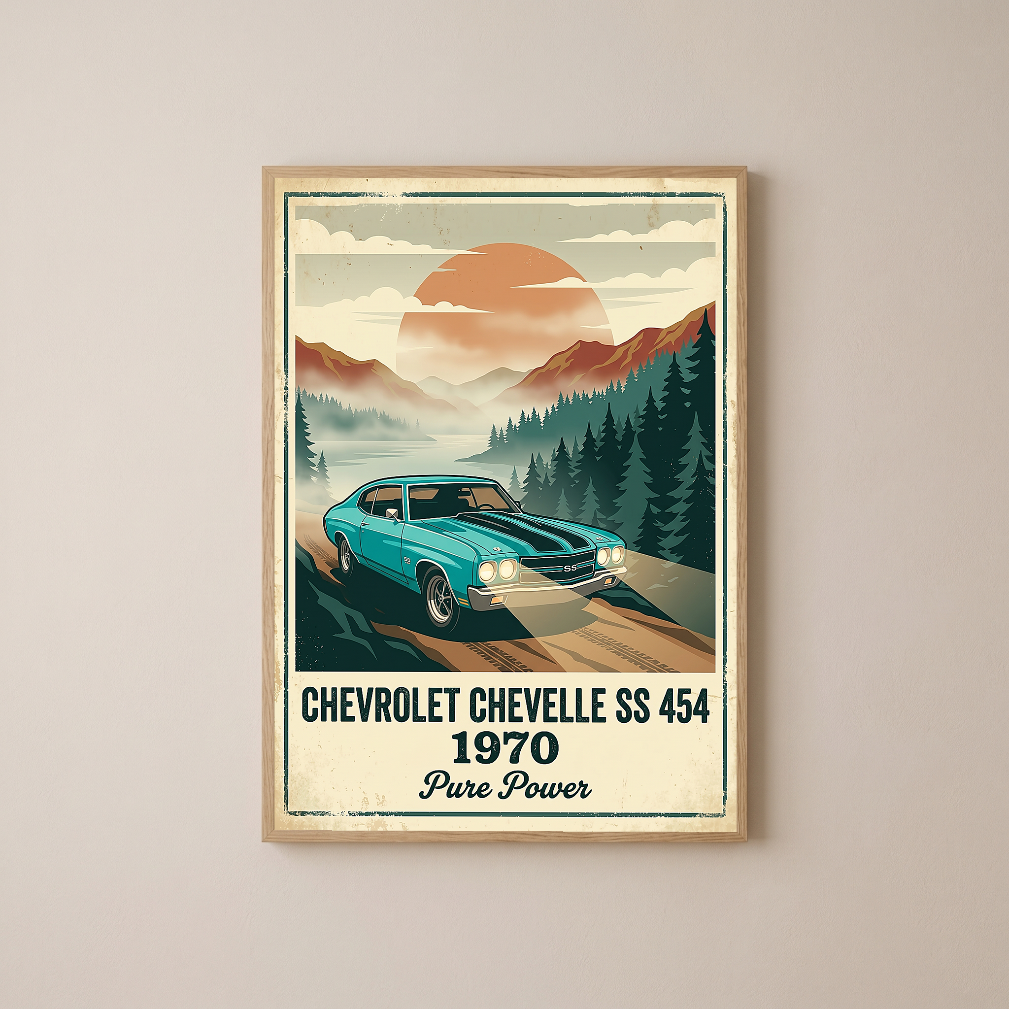 Chevrolet Chevelle SS 454 1970 V6 Aqua Edition — Vintage Muscle Misty Mountain Print