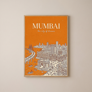 Mumbai Line Art Print — Saffron Gateway of India Marine Drive Skyline Wall Art