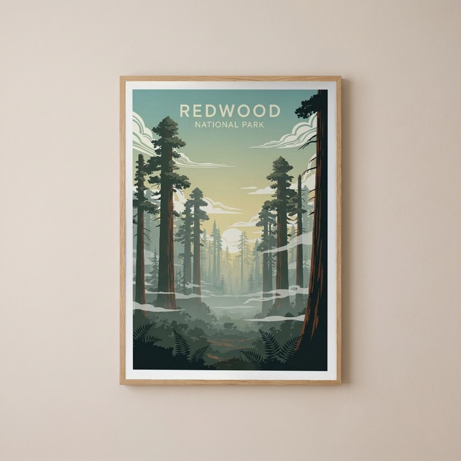 Redwood National Park Poster — Vintage California Towering Forest Print