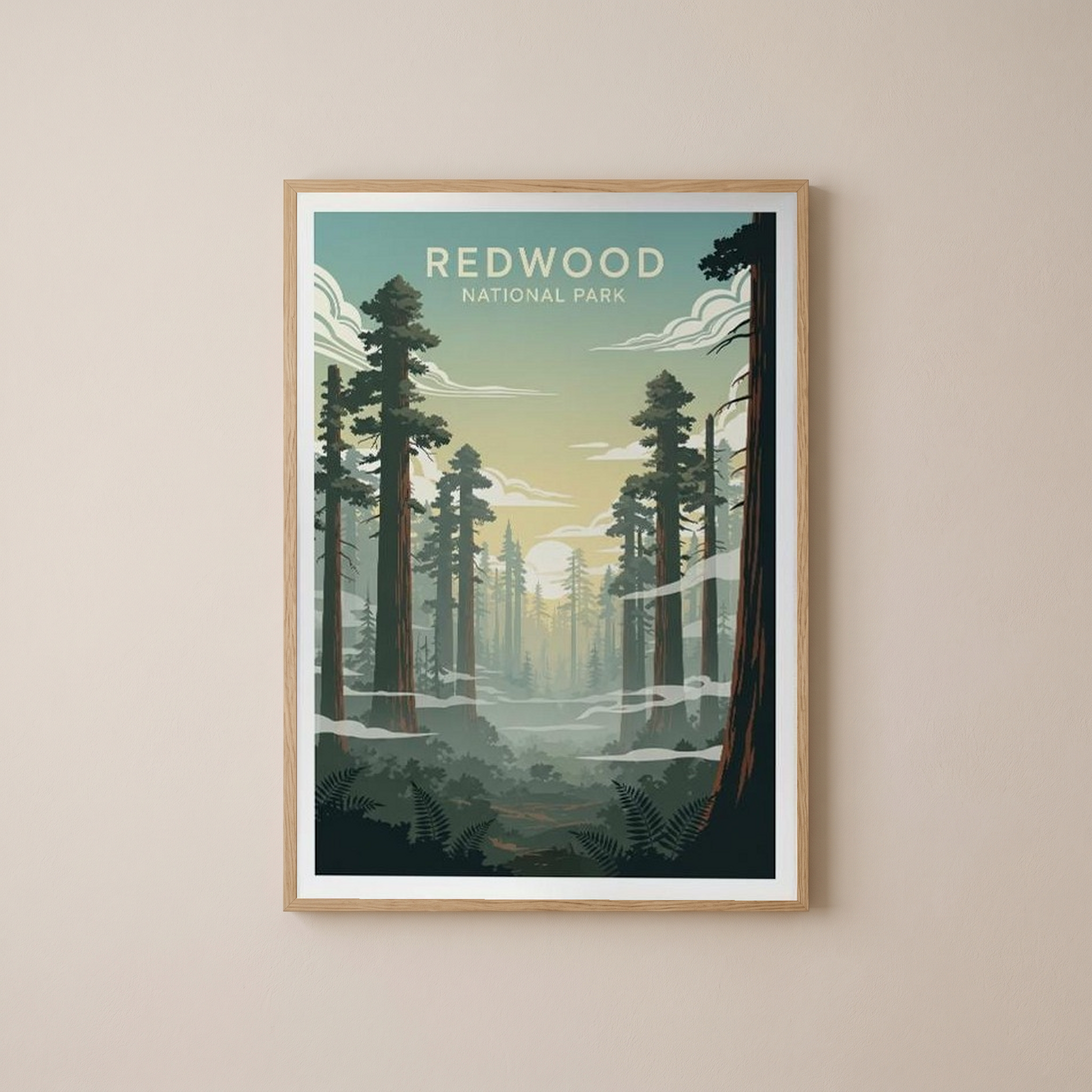 Redwood National Park Poster — Vintage California Towering Forest Print