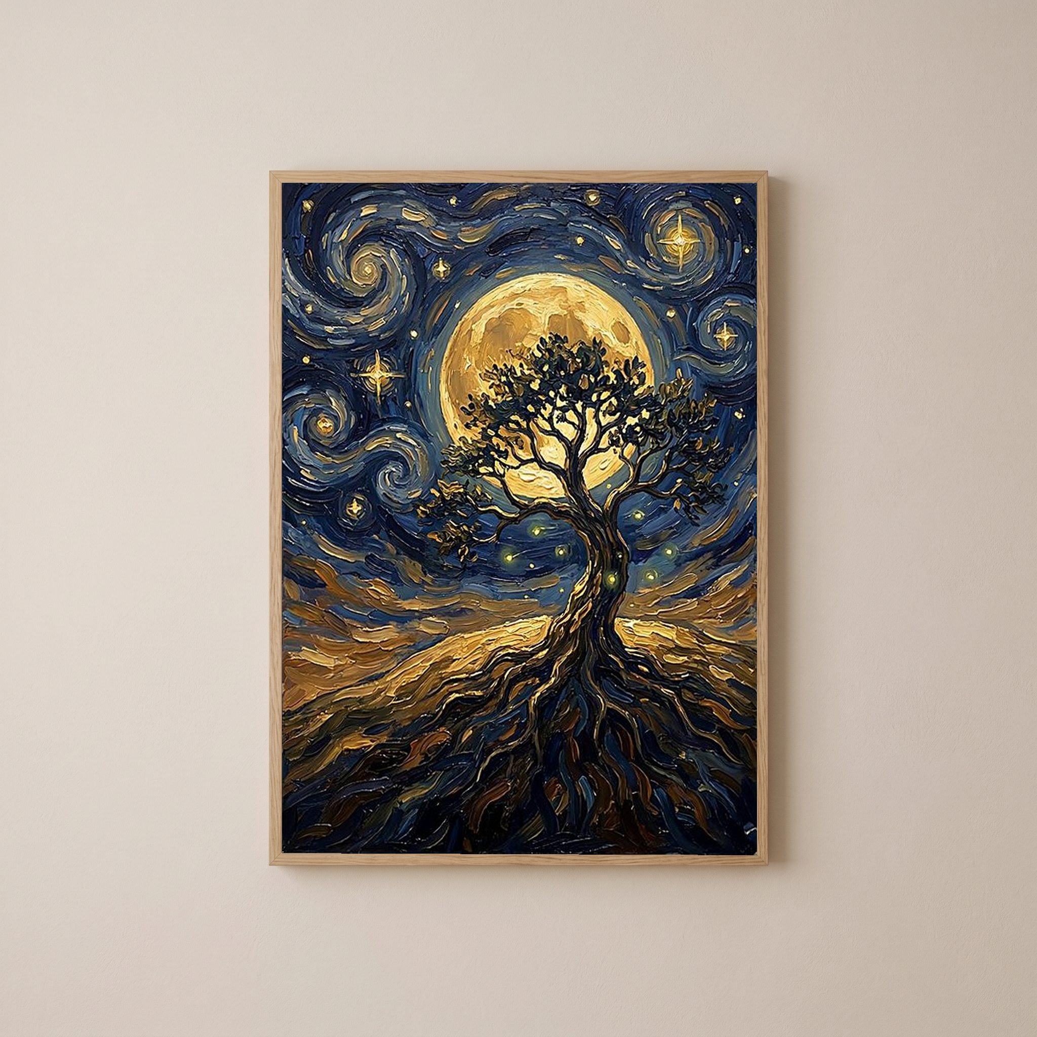 Tree of Life Full Moon Print — Van Gogh-Style Mystical Spiritual Wall Art