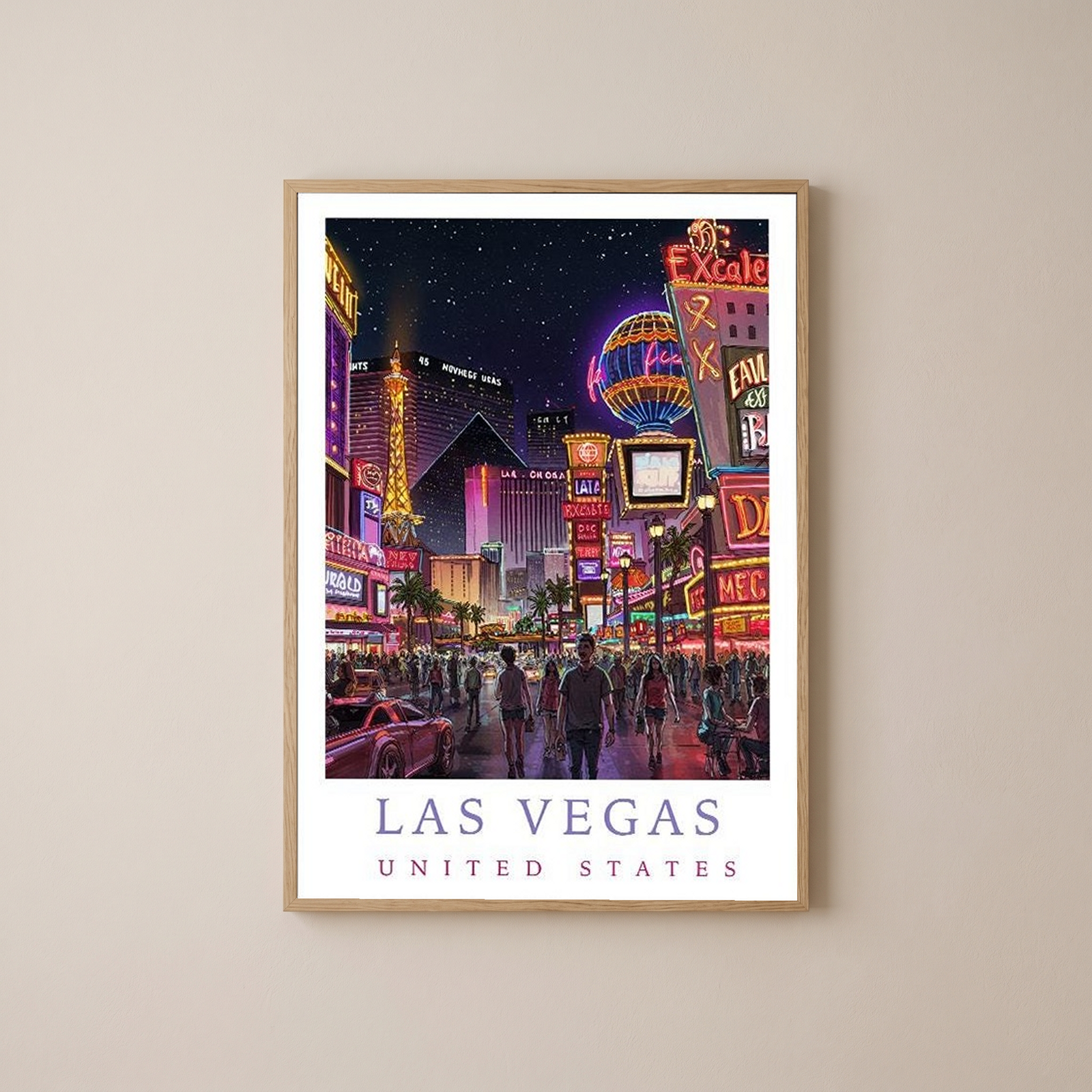 Las Vegas Travel Poster — Neon Strip Night Cityscape Print