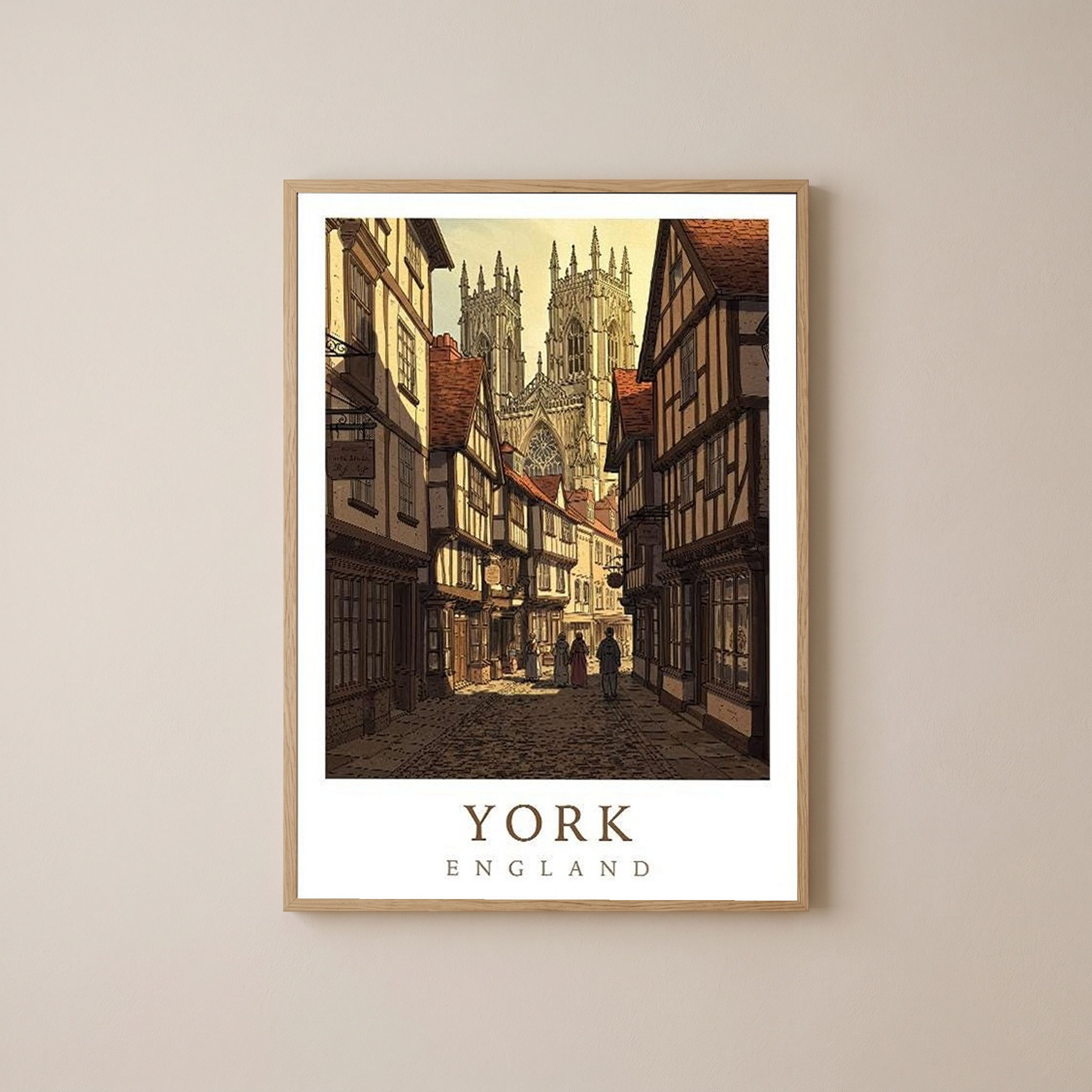 York England Travel Poster — Shambles Medieval City York Minster Print