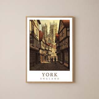 York England Travel Poster — Shambles Medieval City York Minster Print