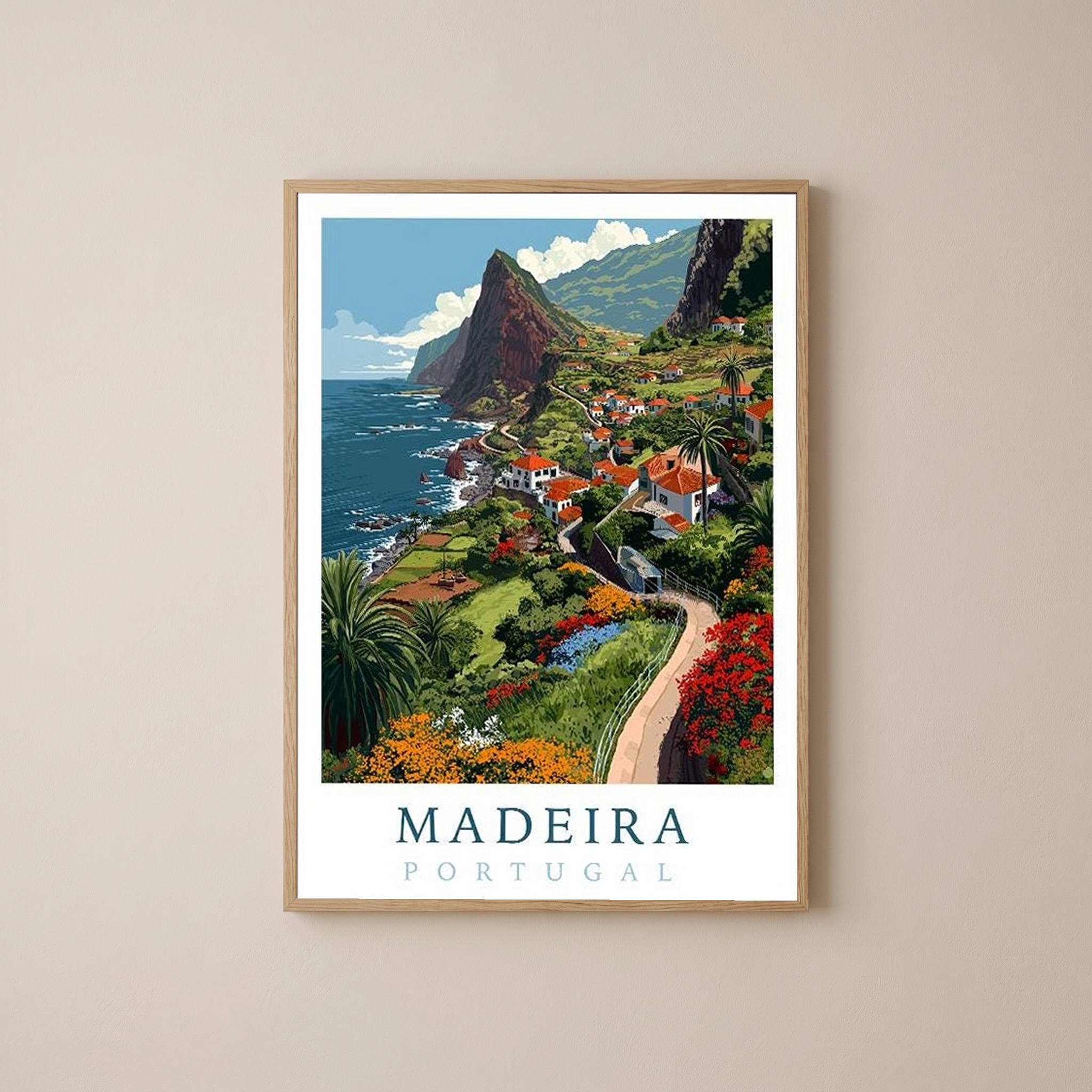 Madeira Portugal Travel Poster — Vintage Island Cliffs Print