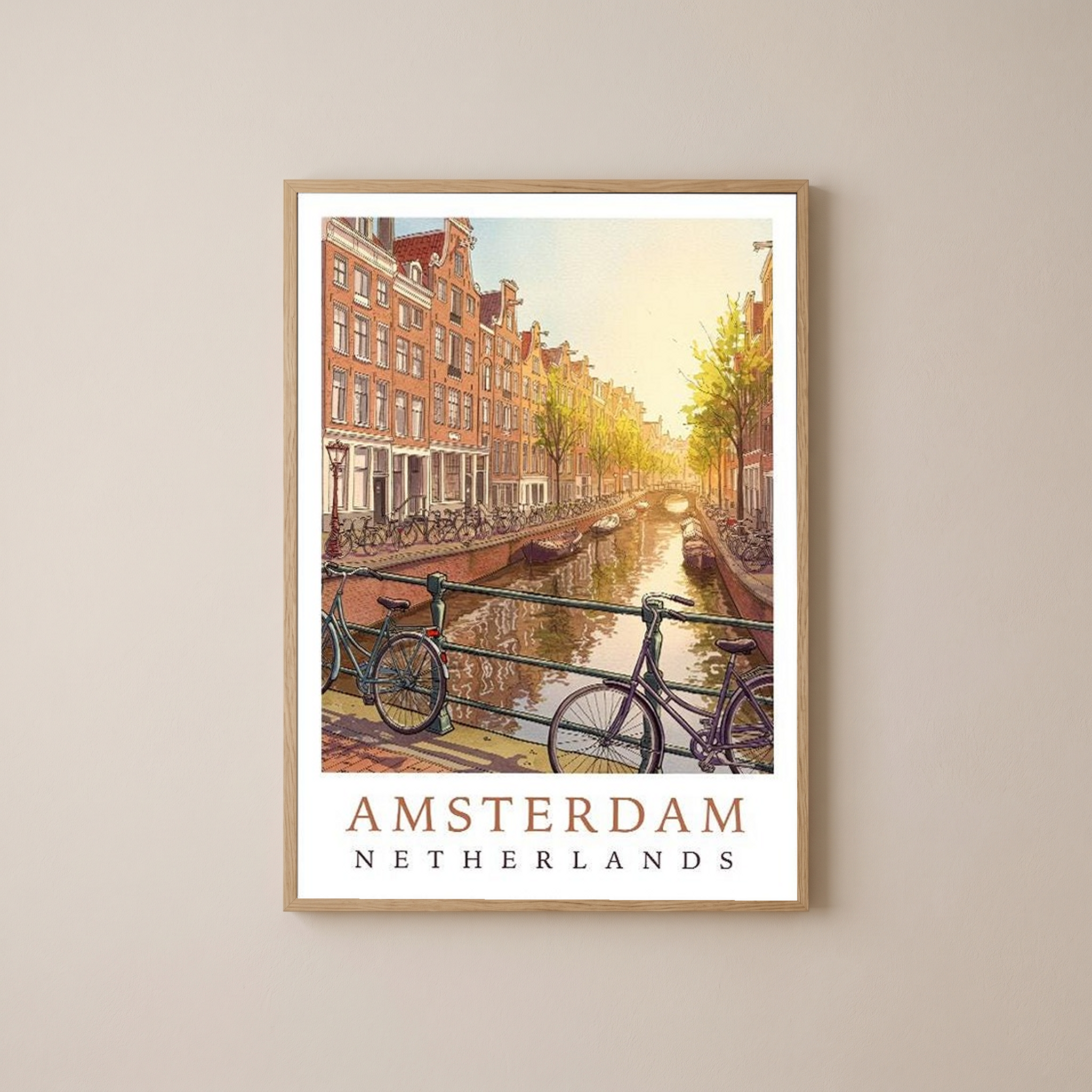 Amsterdam Netherlands Travel Poster — Canal House Bicycle Print
