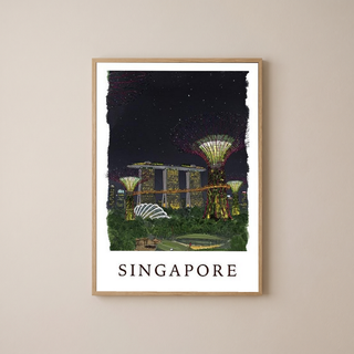 Singapore Travel Poster — Gardens by the Bay Marina Night Print