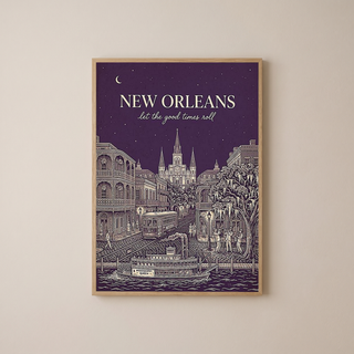 New Orleans Line Art Print — Aubergine French Quarter Skyline Wall Art