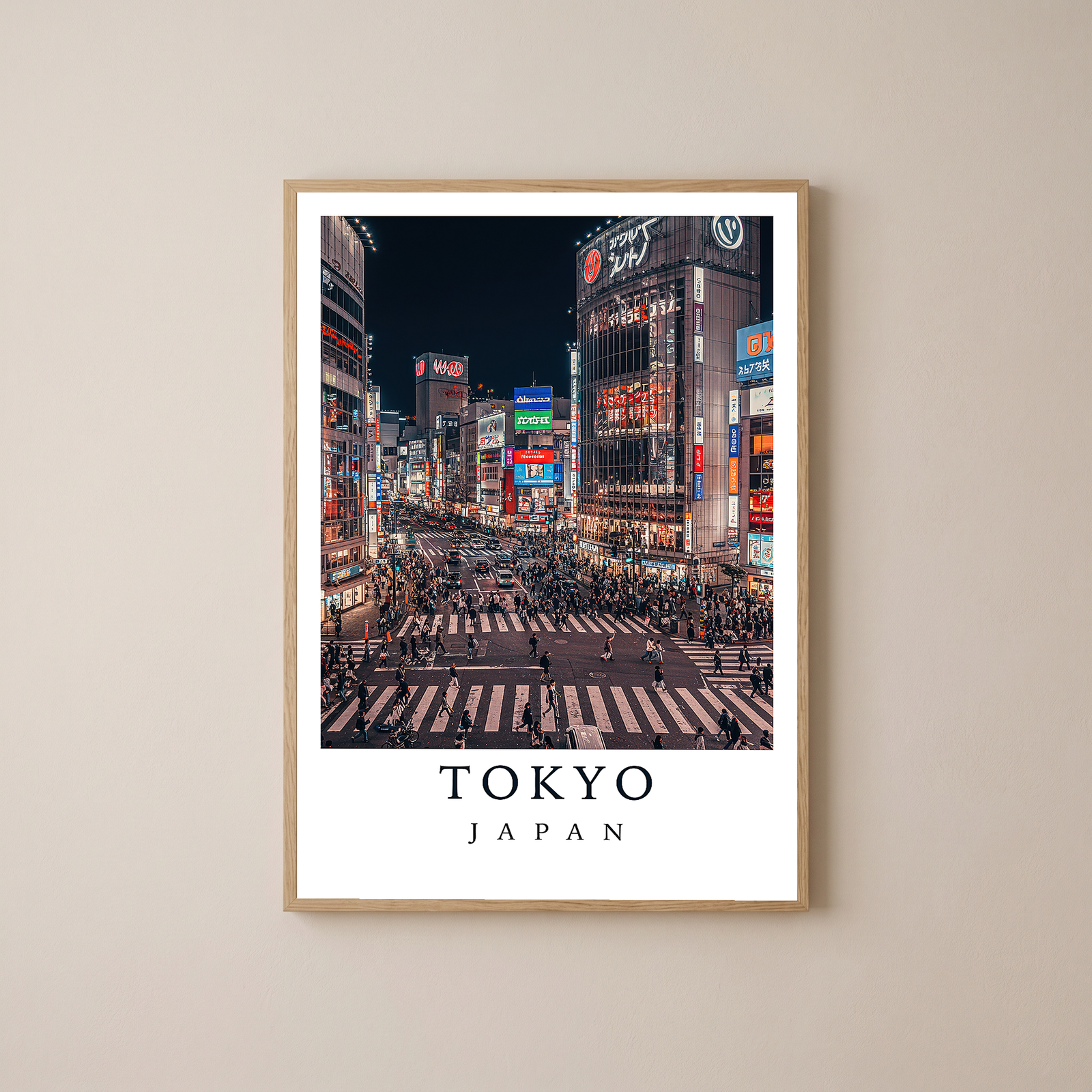 Tokyo Japan Travel Poster — Shibuya Crossing Neon Night Cityscape