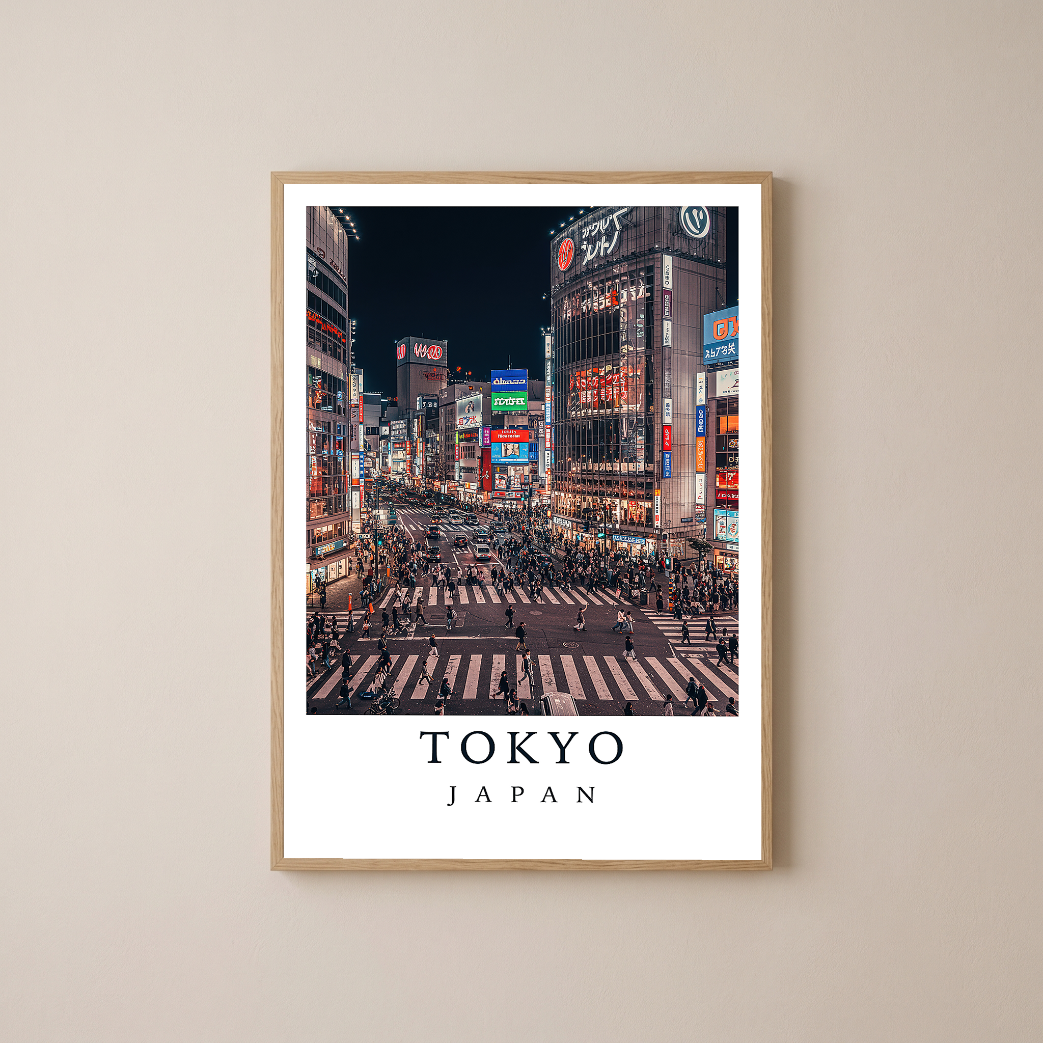 Tokyo Japan Travel Poster — Shibuya Crossing Neon Night Cityscape