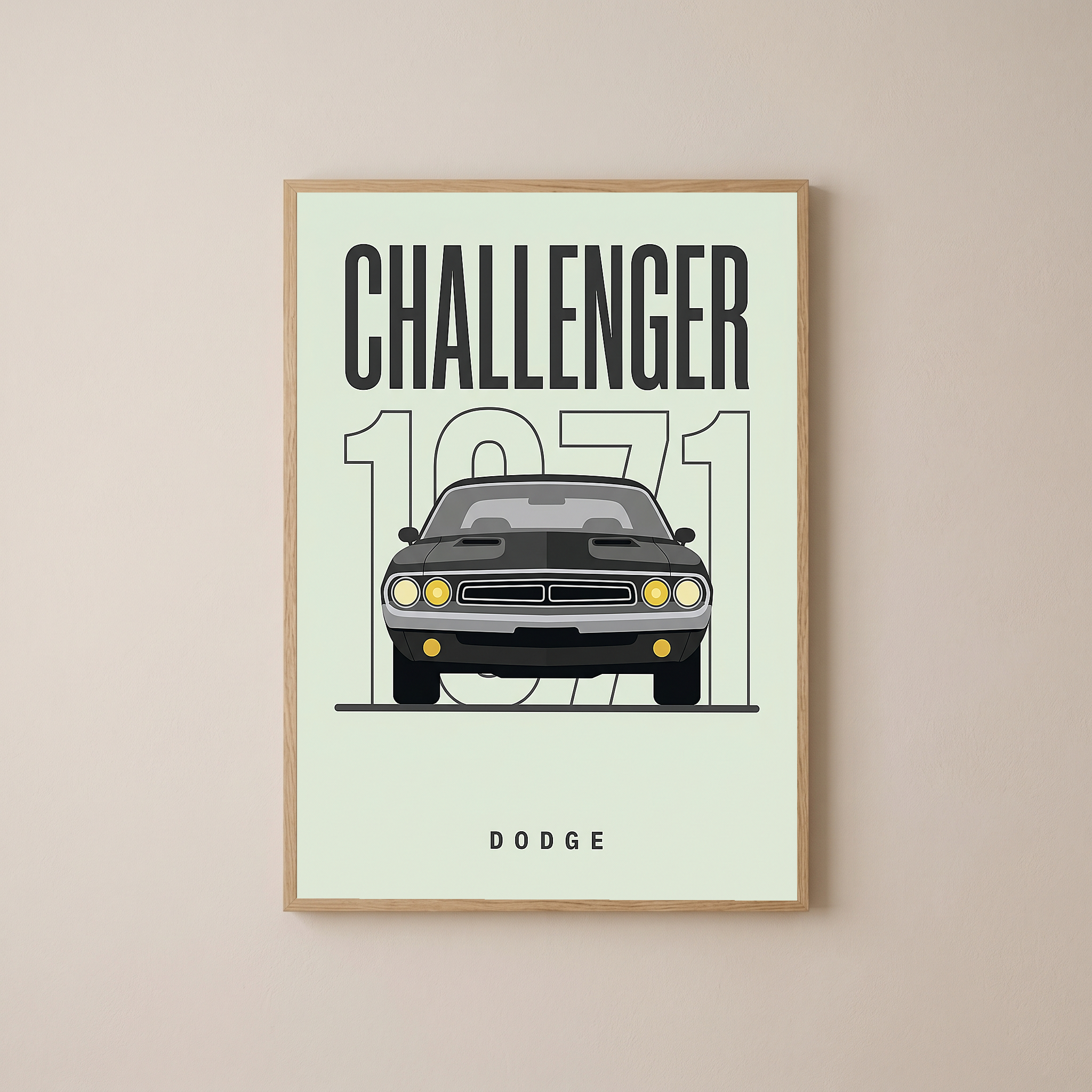 Dodge Challenger 1971 Minimalist Poster — Mint Sage Muscle Car Line Art