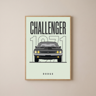 Dodge Challenger 1971 Minimalist Poster — Mint Sage Muscle Car Line Art