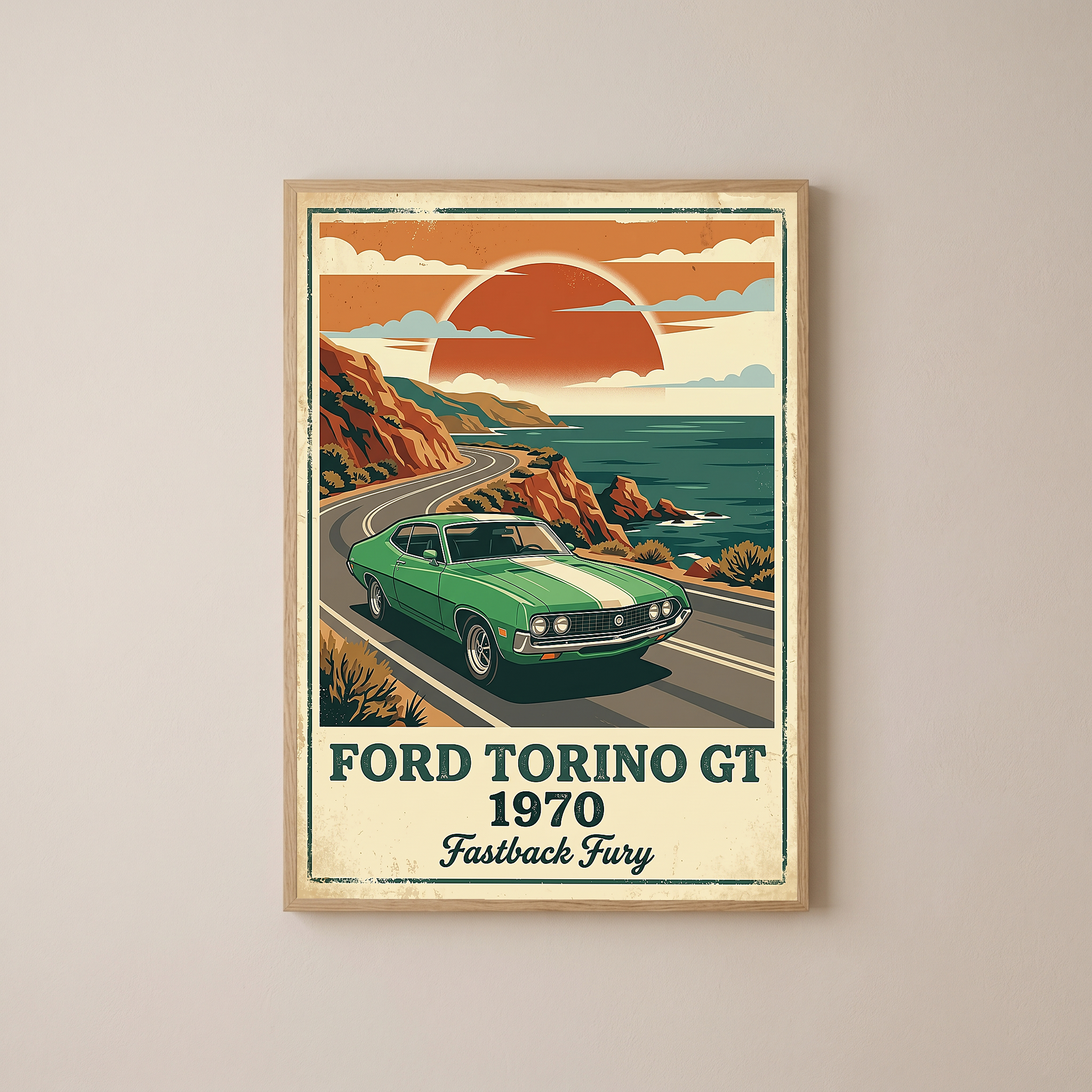 Ford Torino GT 1970 V2 Poster — Vintage Muscle Car Pacific Coast Curve Print