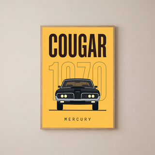 Mercury Cougar 1970 Minimalist Poster — Golden Yellow Muscle Car Line Art