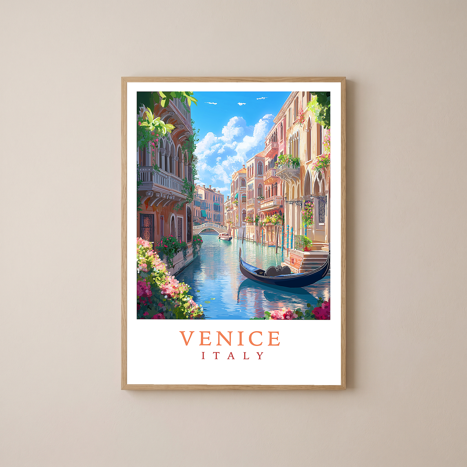 Venice Italy Travel Poster — Vintage Canal Gondola Romance Print