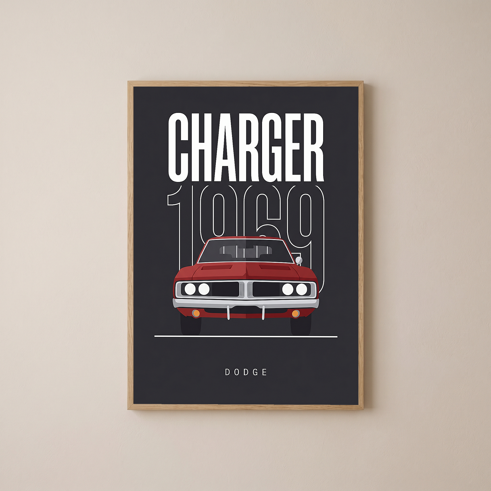 Dodge Charger 1969 V2 Charcoal Minimalist Poster — Muscle Car Line Art