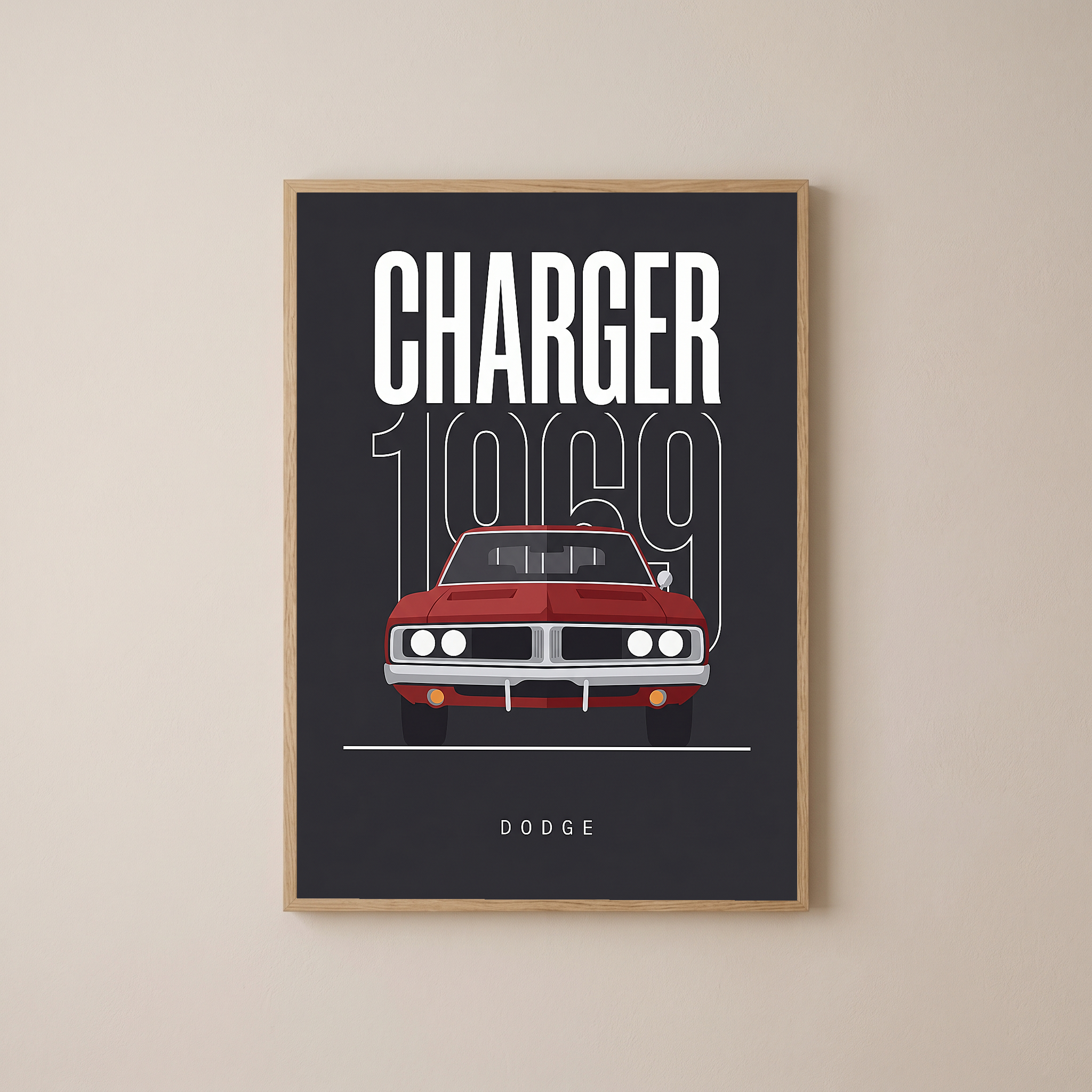 Dodge Charger 1969 V2 Charcoal Minimalist Poster — Muscle Car Line Art