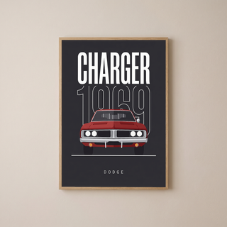 Dodge Charger 1969 V2 Charcoal Minimalist Poster — Muscle Car Line Art