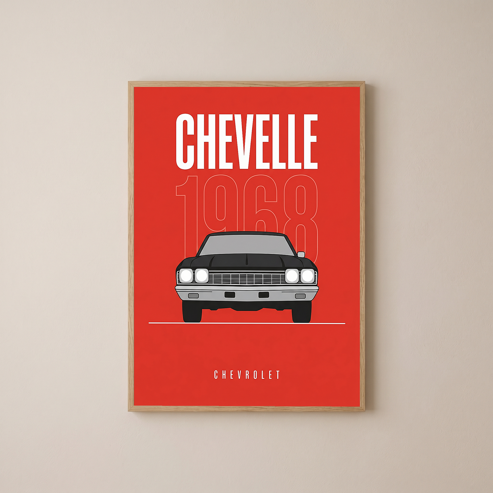 Chevrolet Chevelle 1968 V2 Minimalist Poster — Crimson Sedan Muscle Line Art
