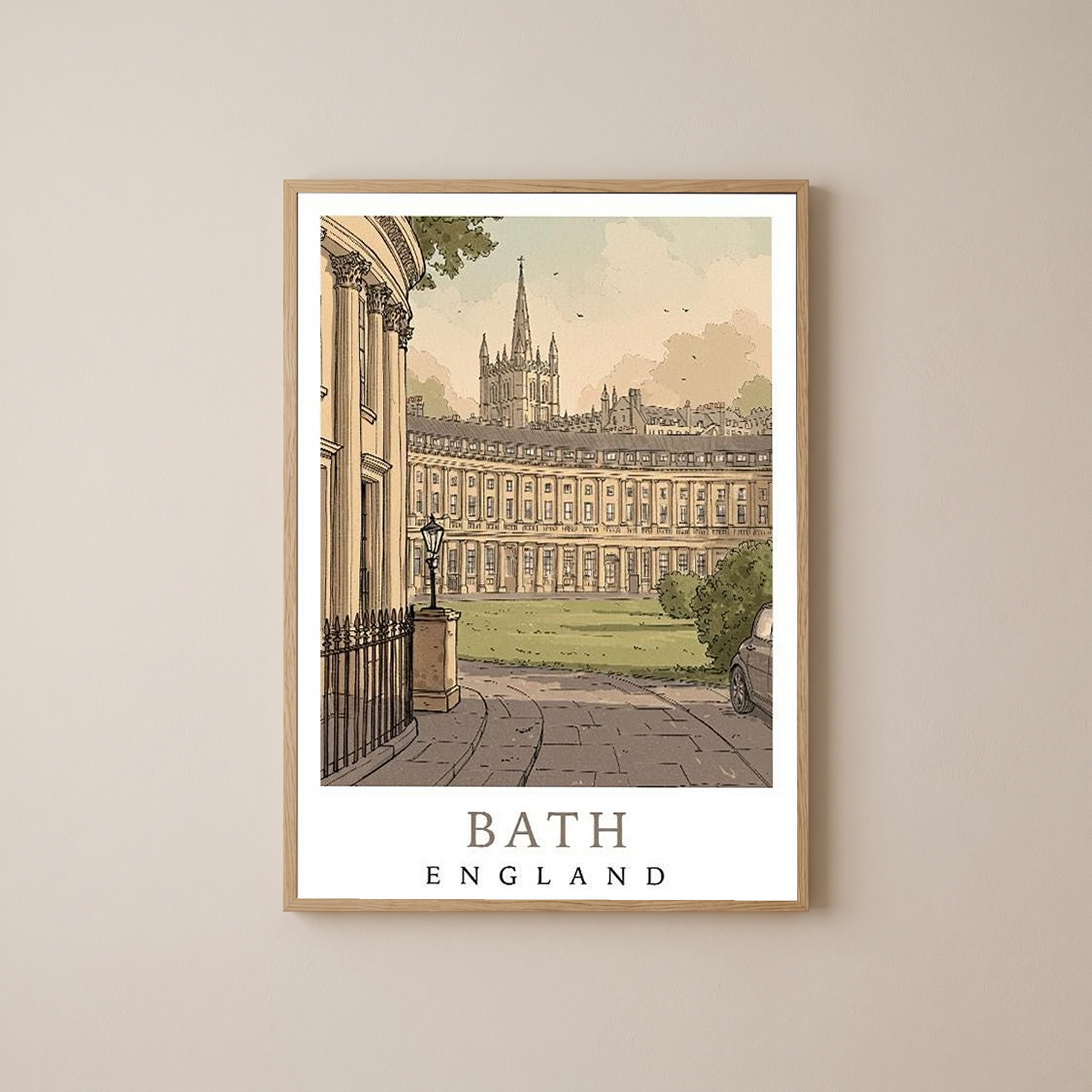 Bath England Travel Poster — Royal Crescent Abbey Georgian Print