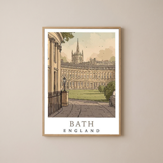 Bath England Travel Poster — Royal Crescent Abbey Georgian Print