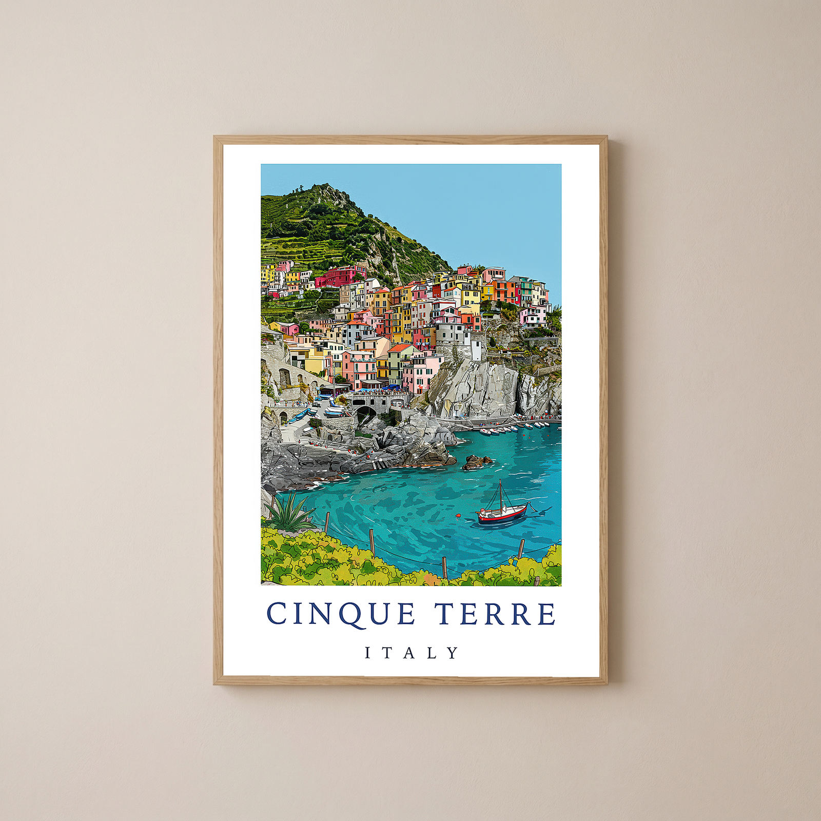 Cinque Terre Italy Travel Poster — Manarola Coastal Village Print