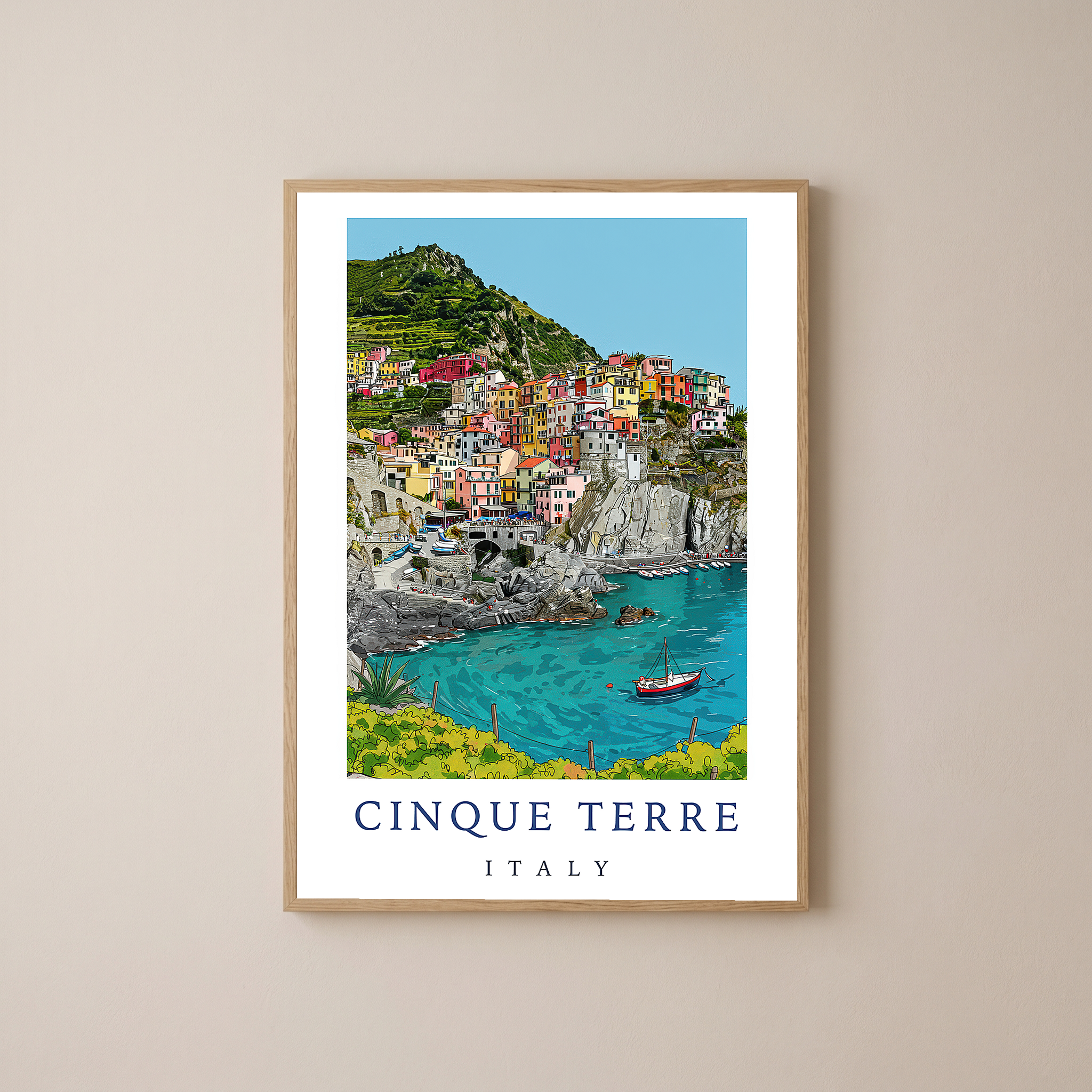 Cinque Terre Italy Travel Poster — Manarola Coastal Village Print