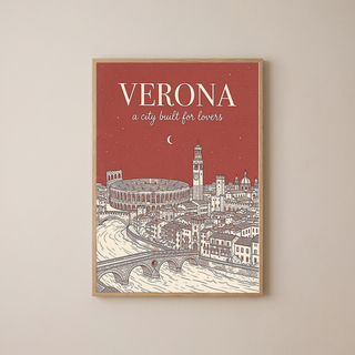 Verona Line Art Print — Rust Arena Ponte Pietra Skyline Wall Art