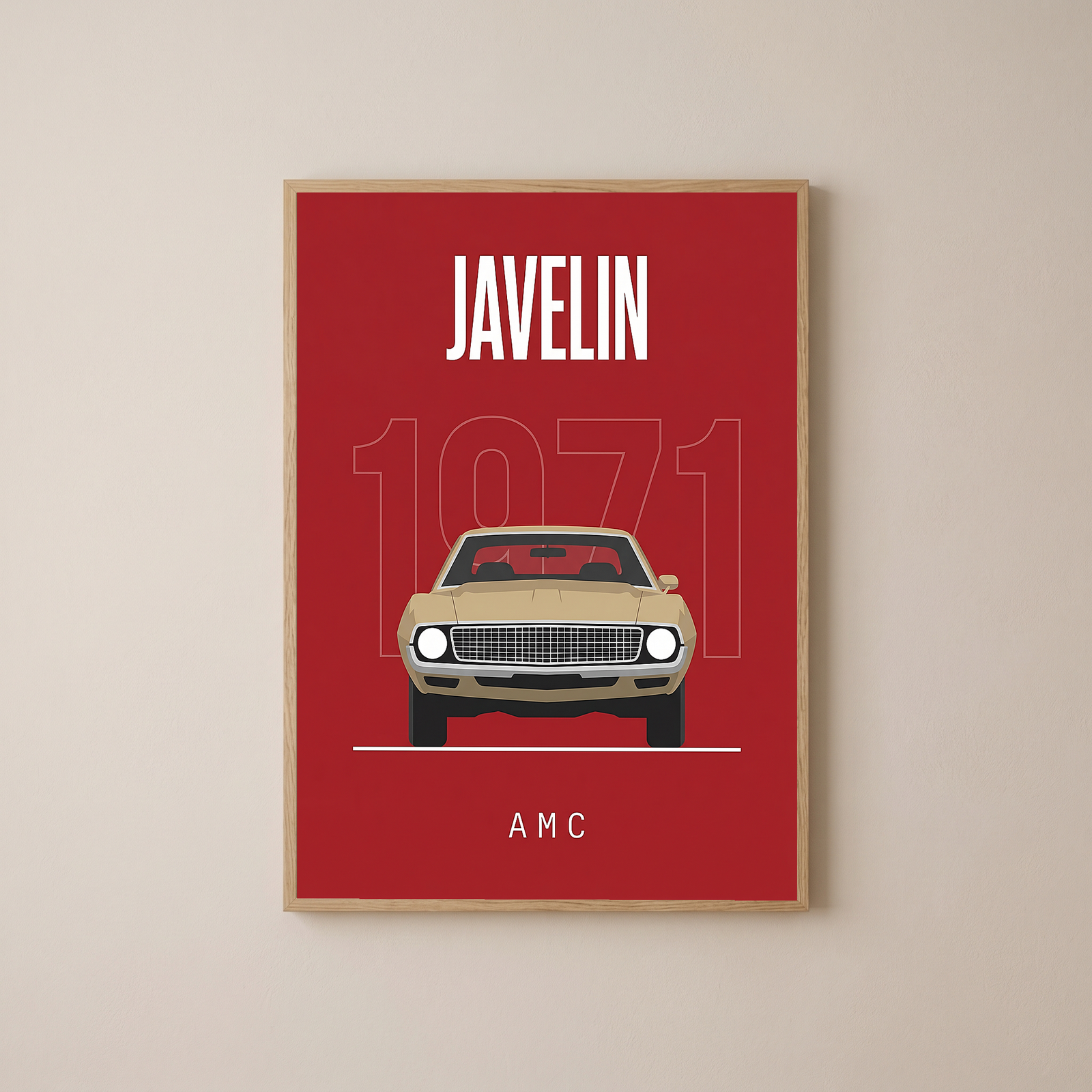 AMC Javelin 1971 Minimalist Poster — Red Muscle Car Line Art
