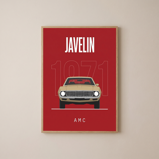 AMC Javelin 1971 Minimalist Poster — Red Muscle Car Line Art