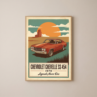 Chevrolet Chevelle SS 454 1970 V8 Sunset Silo Poster — Vintage Muscle Heartland Print