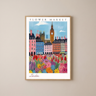 London Flower Market Print — Big Ben Cityscape British Botanical Art