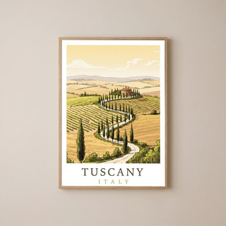 Tuscany Italy Travel Poster — Rolling Hills Cypress Vineyards Print