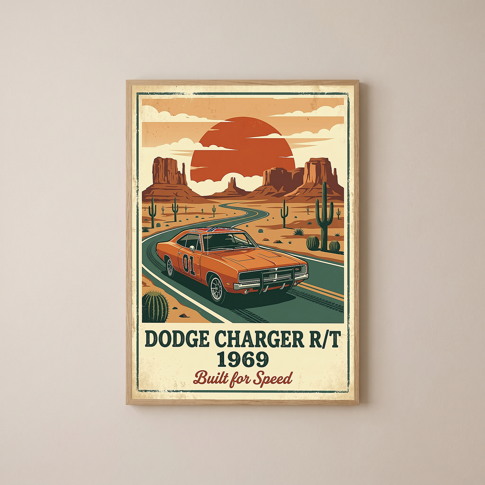 Dodge Charger R/T 1969 Poster — Vintage Muscle Car Monument Valley Print