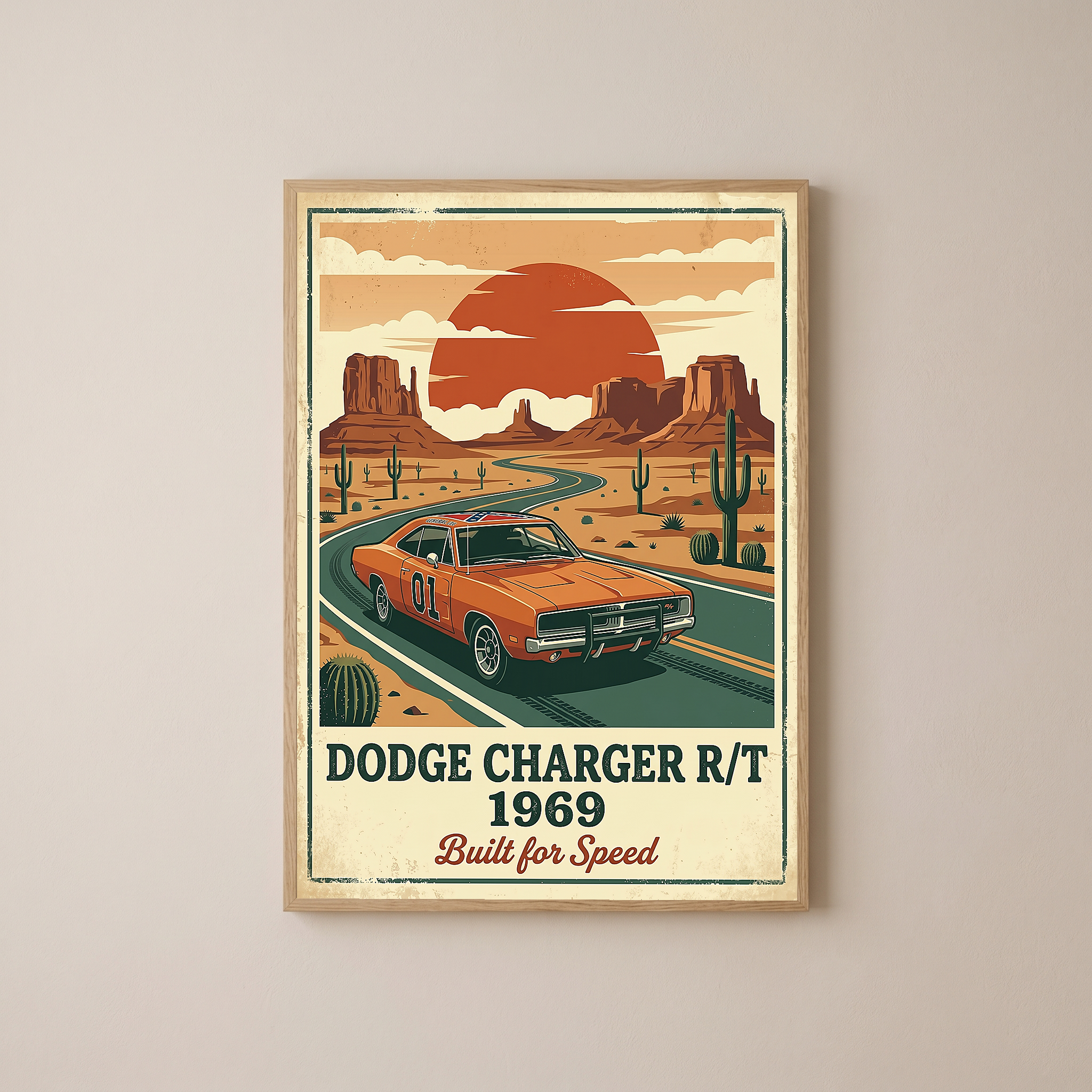 Dodge Charger R/T 1969 Poster — Vintage Muscle Car Monument Valley Print