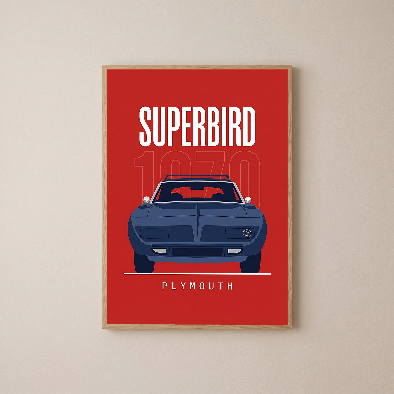 Plymouth Superbird 1970 Minimalist Poster — Red Aero Wing Muscle Line Art