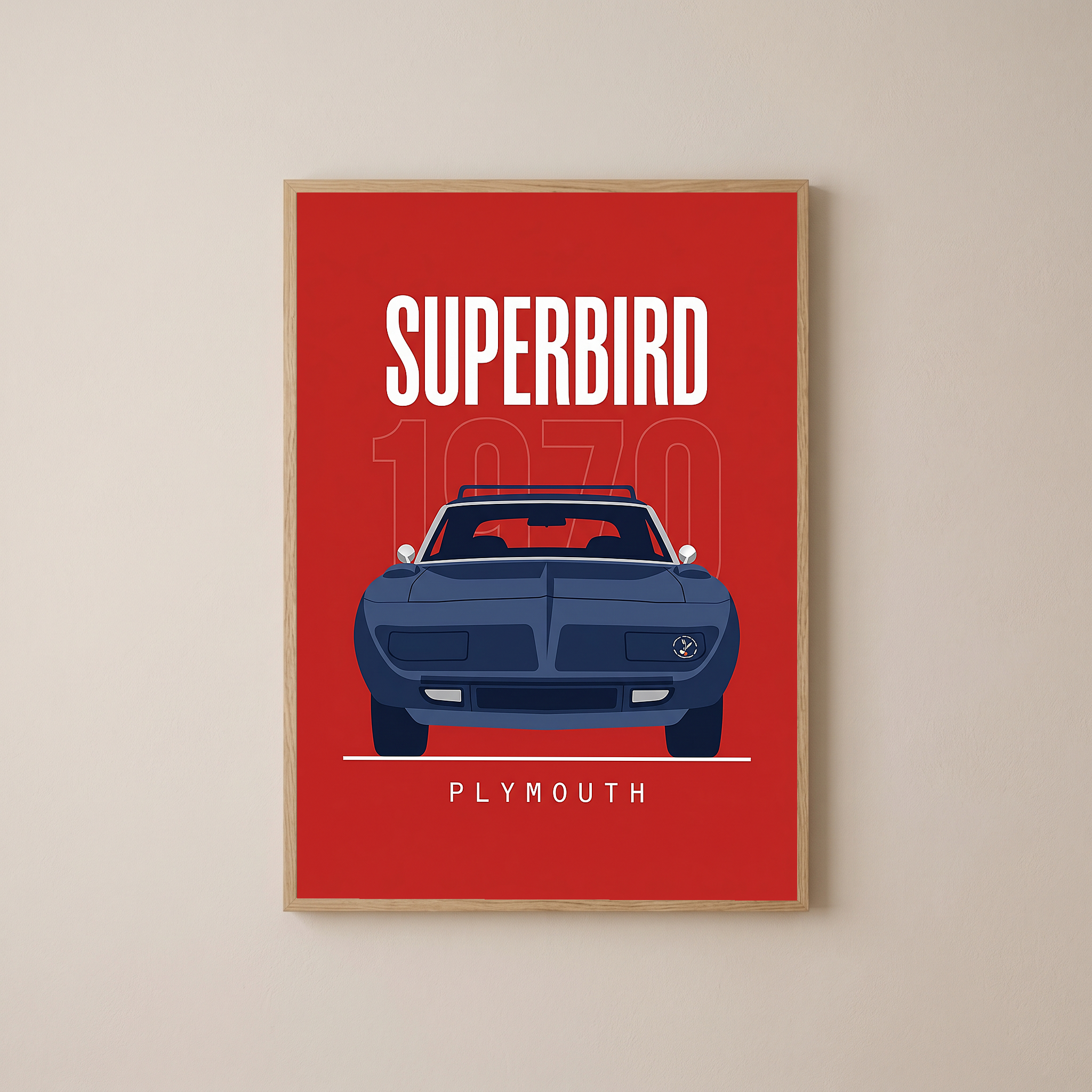 Plymouth Superbird 1970 Minimalist Poster — Red Aero Wing Muscle Line Art
