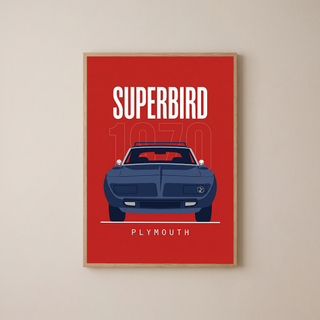 Plymouth Superbird 1970 Minimalist Poster — Red Aero Wing Muscle Line Art