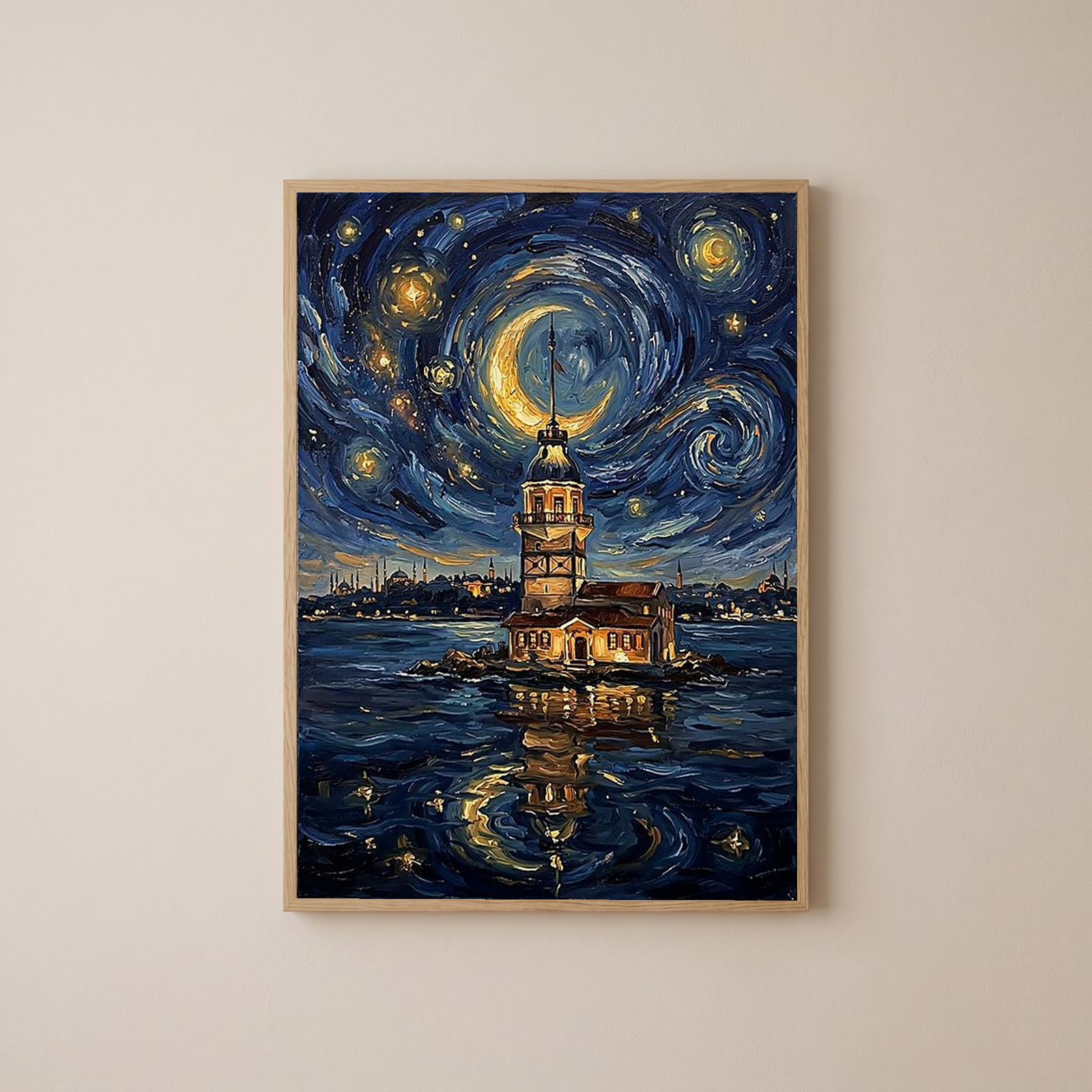 Maiden Tower Istanbul Crescent Moon Print — Van Gogh-Style Bosphorus Wall Art