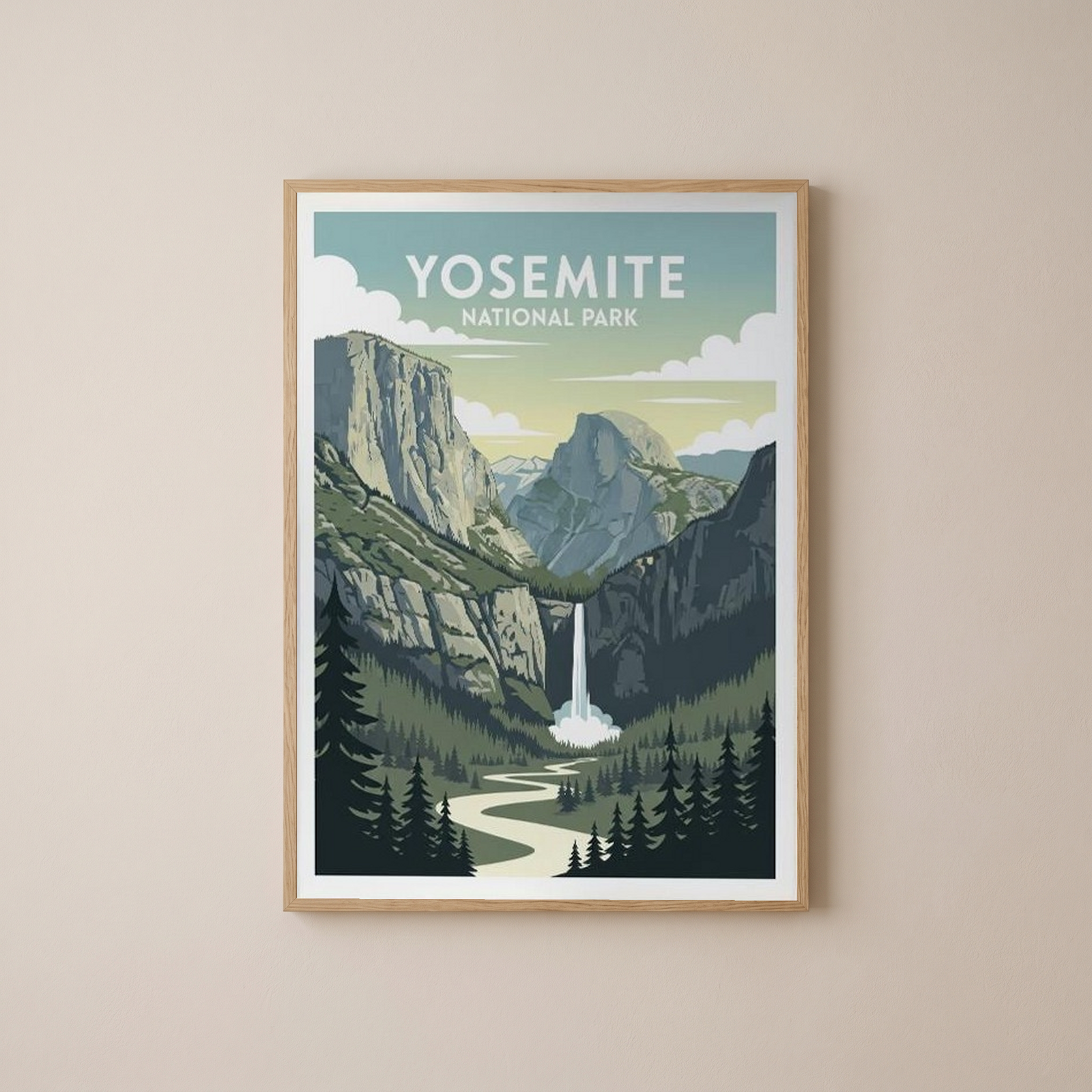 Yosemite National Park Poster — Vintage California El Capitan Half Dome Waterfall Print