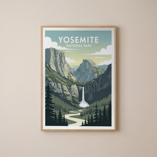 Yosemite National Park Poster — Vintage California El Capitan Half Dome Waterfall Print