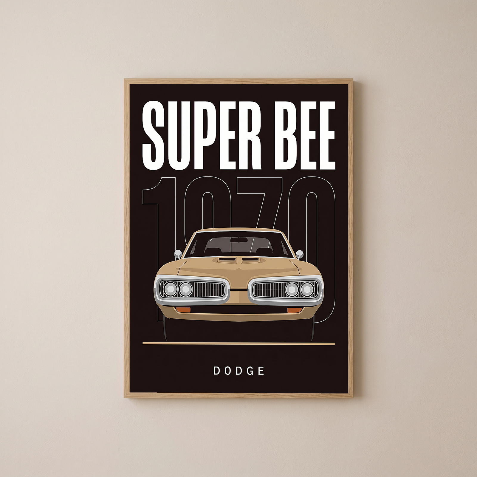 Dodge Super Bee 1970 Minimalist Poster — Black Muscle Car Line Art