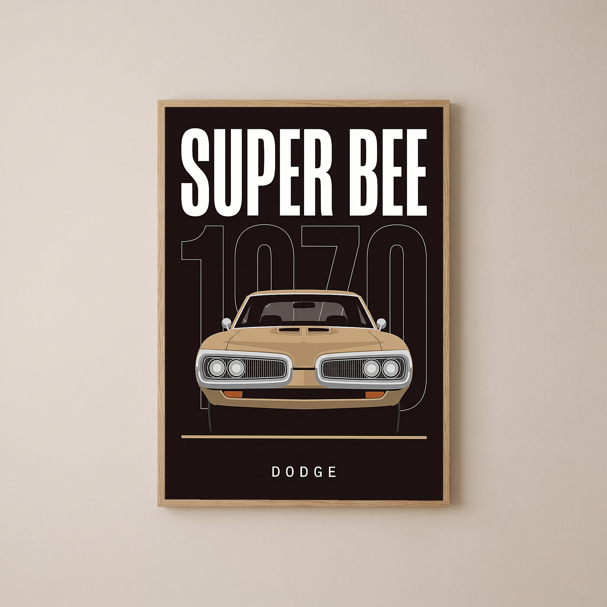 Dodge Super Bee 1970 Minimalist Poster — Black Muscle Car Line Art