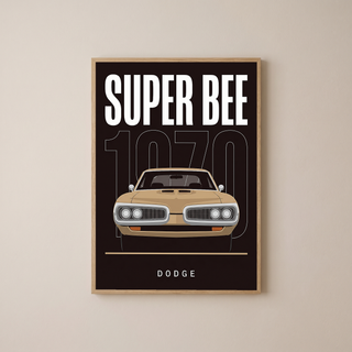 Dodge Super Bee 1970 Minimalist Poster — Black Muscle Car Line Art