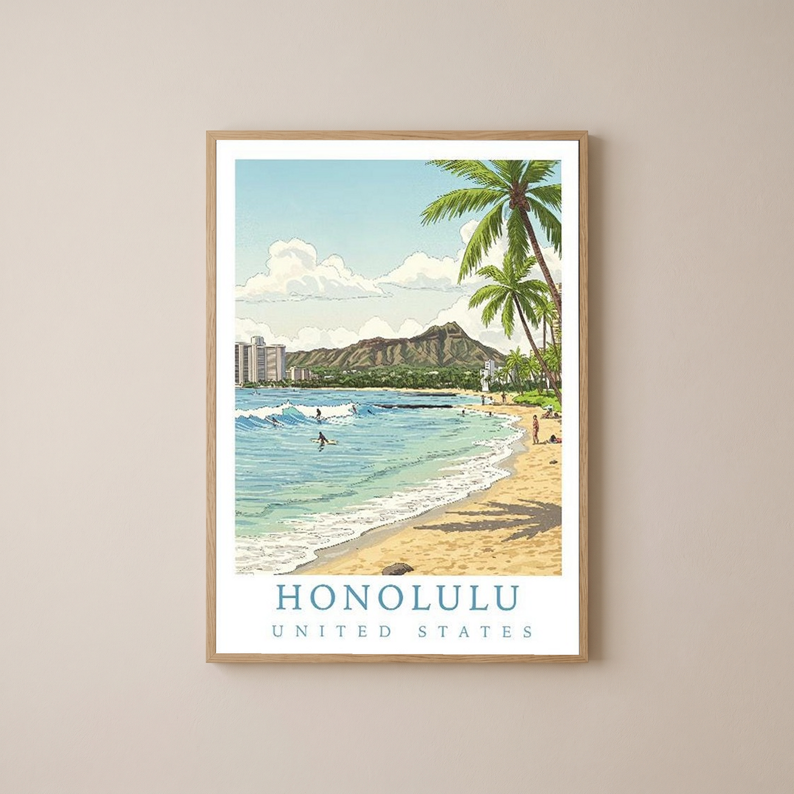 Honolulu Hawaii — Waikiki Beach Diamond Head Wall Art Print